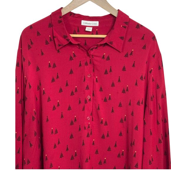 Coldwater Creek Plus Size 3X Red Christmas Tree Print Pullover Tunic Blouse - Picture 3 of 8